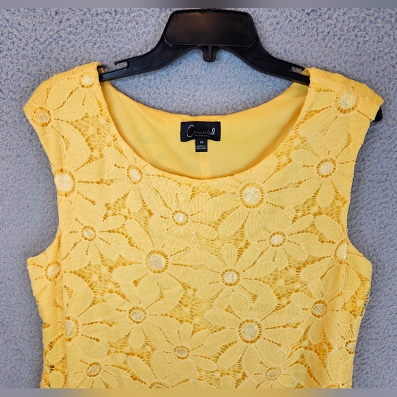 Connected Apparel Coming Up Daisy Yellow Perfect Summer Dress Sz 12 Lace Overlay - Picture 3 of 11